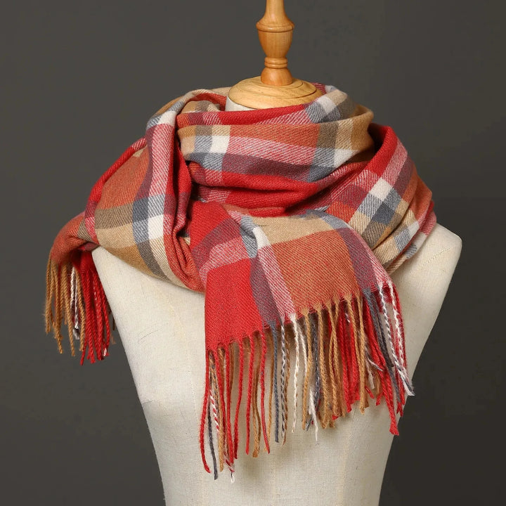 Bufandas de abrigo de otoño de marca de lujo, pañuelo Foulard cálido para invierno, manta femenina, bufanda a cuadros de Cachemira, chales grandes con flecos gruesos para hombre 