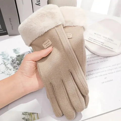 Guantes de felpa gruesos de invierno para mujer, Guantes cálidos de gamuza a la moda para exteriores, Guantes de conducción con pantalla táctil para mujer, mitones deportivos para ciclismo